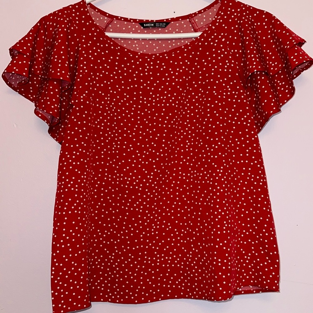 SHEIN Ruffle Sleeved Short Sleeve Blouse